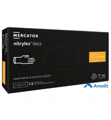 Рукавички нітрилові Nitrylex Black "XS" без пудри, чорні (Mercator Medical), 50 пар/пак.